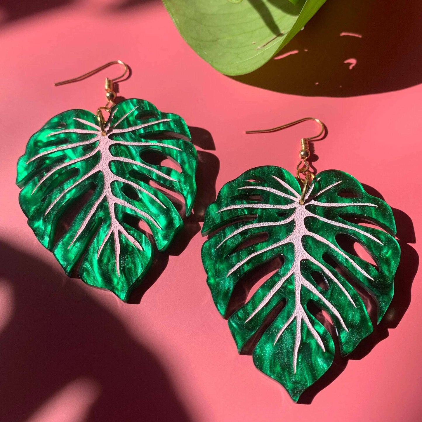 Monstera Leaf Acrylic Statement Earrings