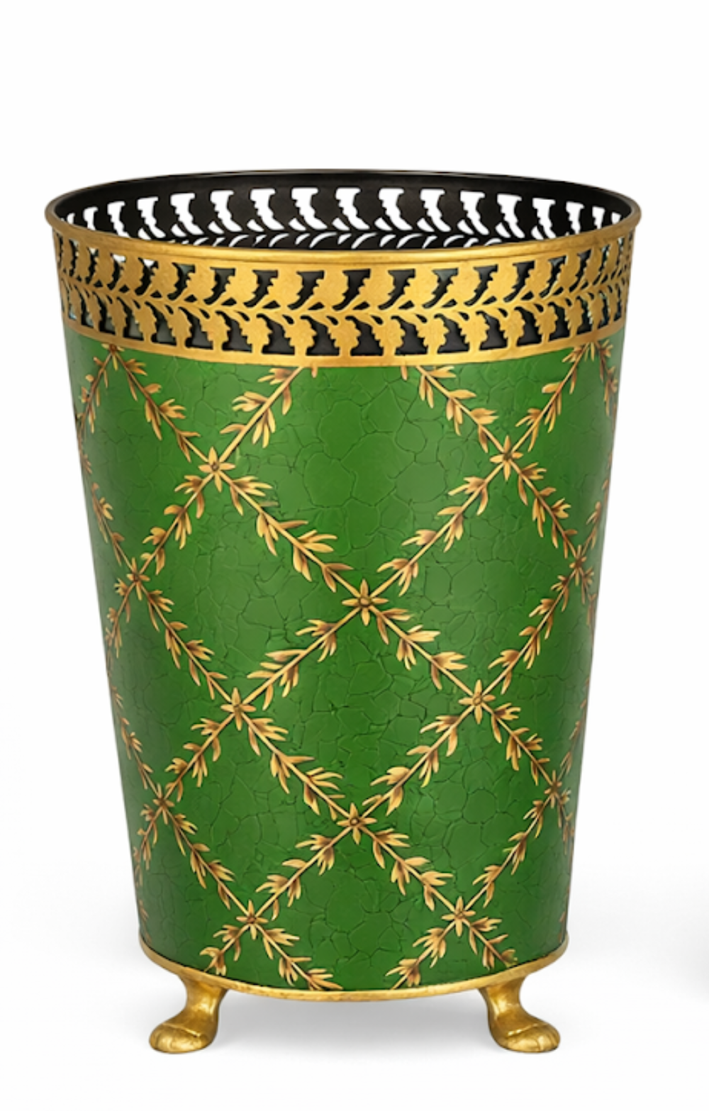Moss Green & Gold Leaf Wastepaper Basket & Tissue (2 Options)
