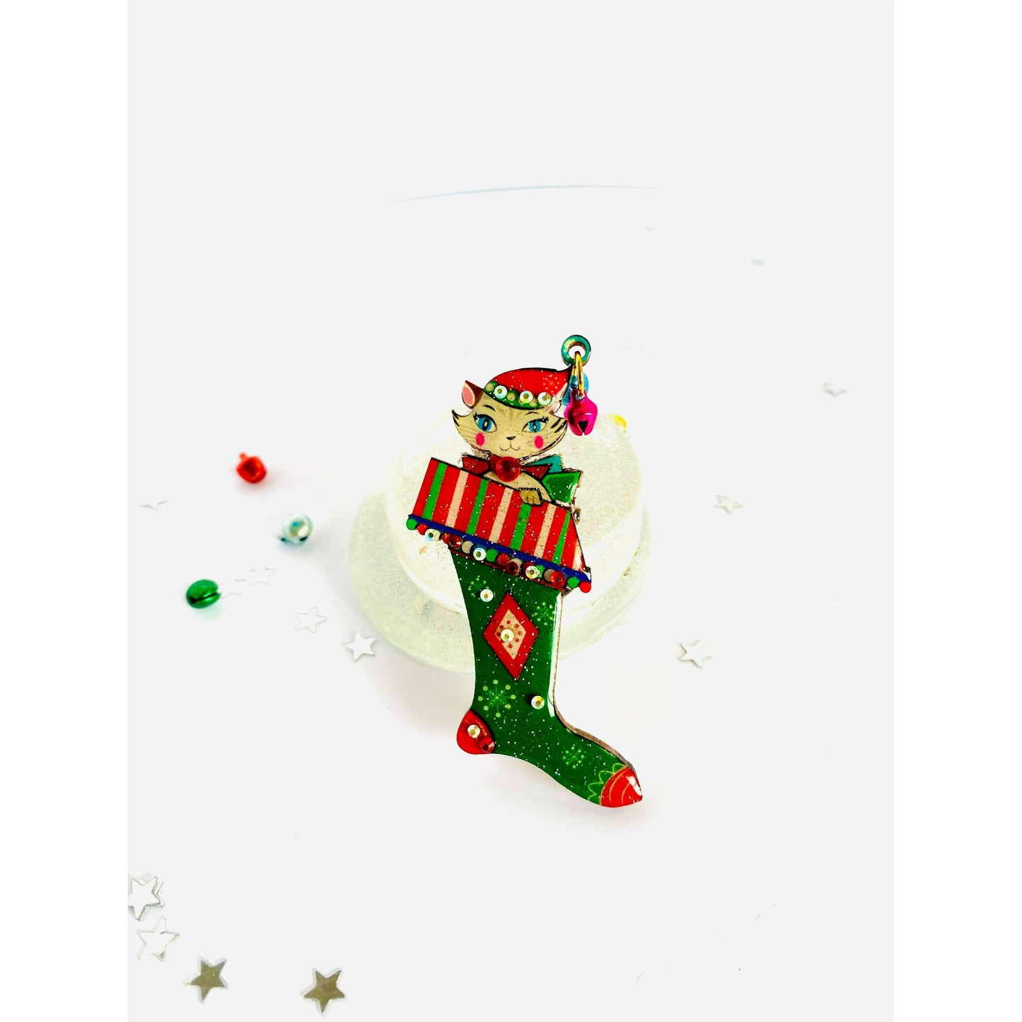 Mr Cat in a Stocking Brooch by Rosie Rose Parker
