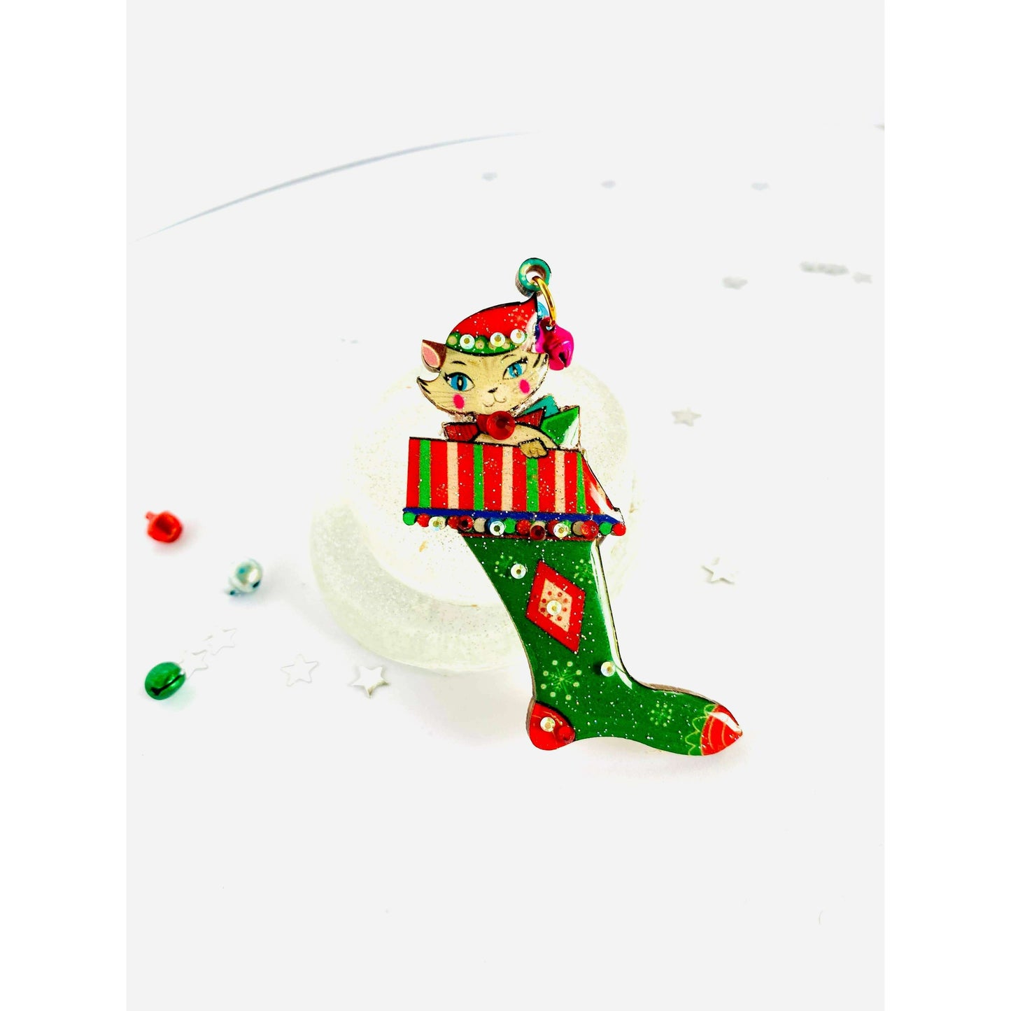 Mr Cat in a Stocking Brooch by Rosie Rose Parker