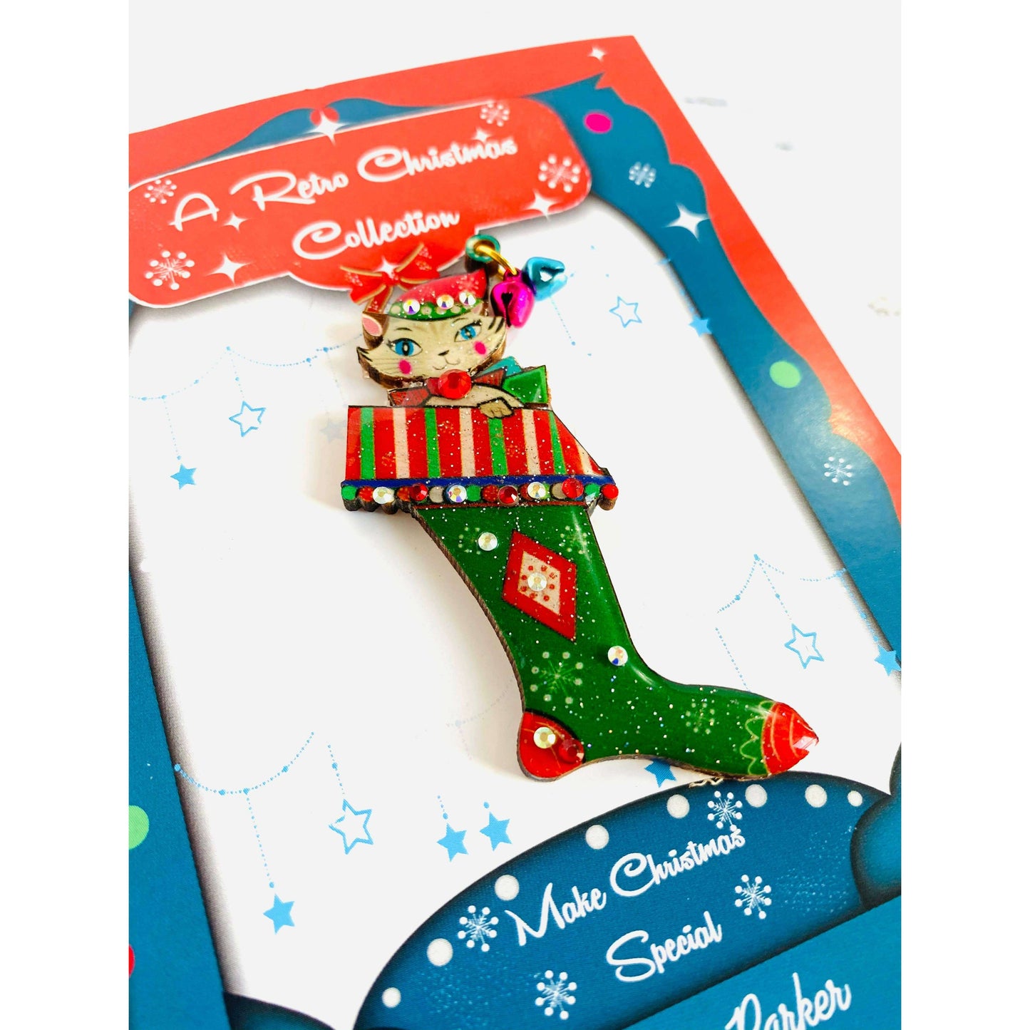 Mr Cat in a Stocking Brooch by Rosie Rose Parker