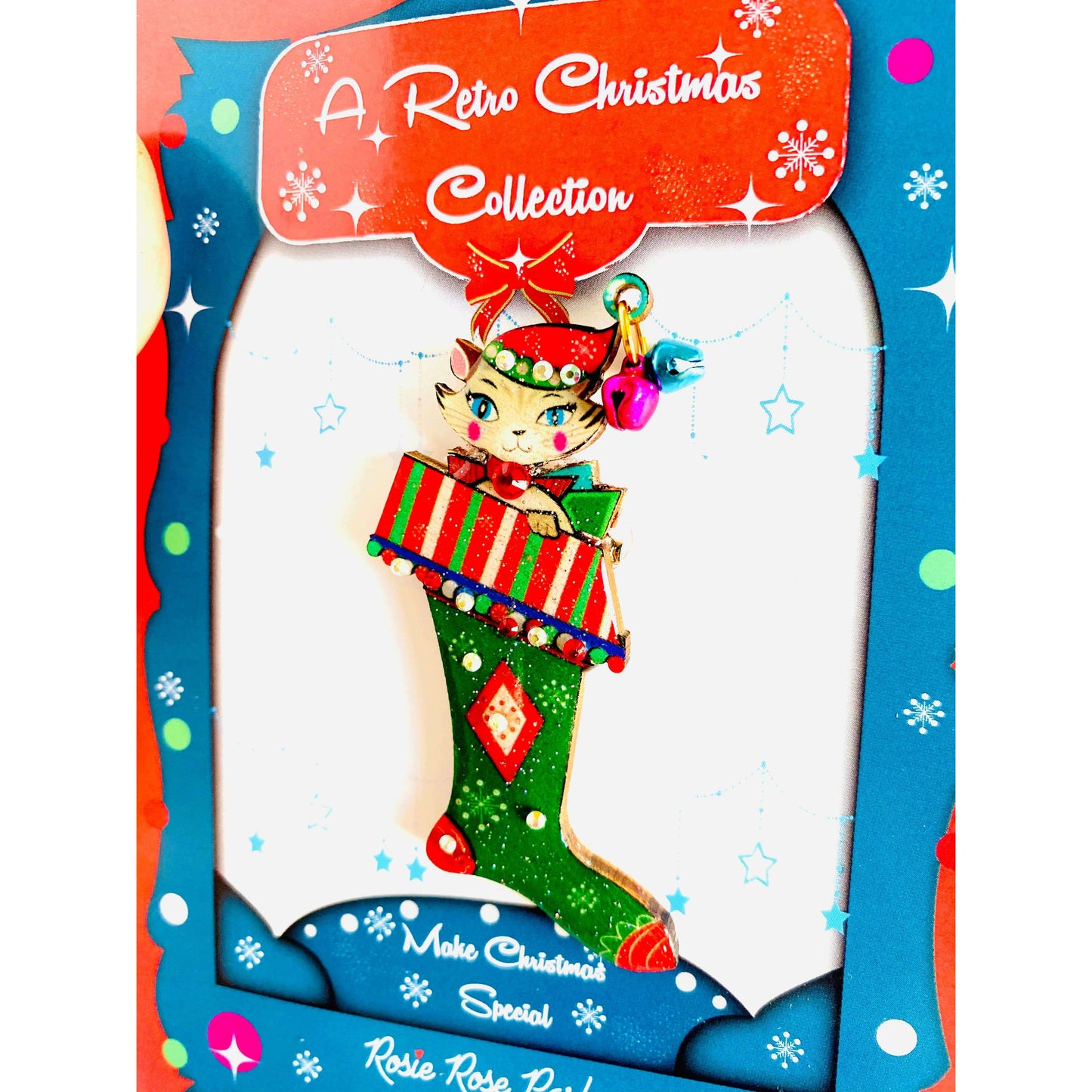 Mr Cat in a Stocking Brooch by Rosie Rose Parker