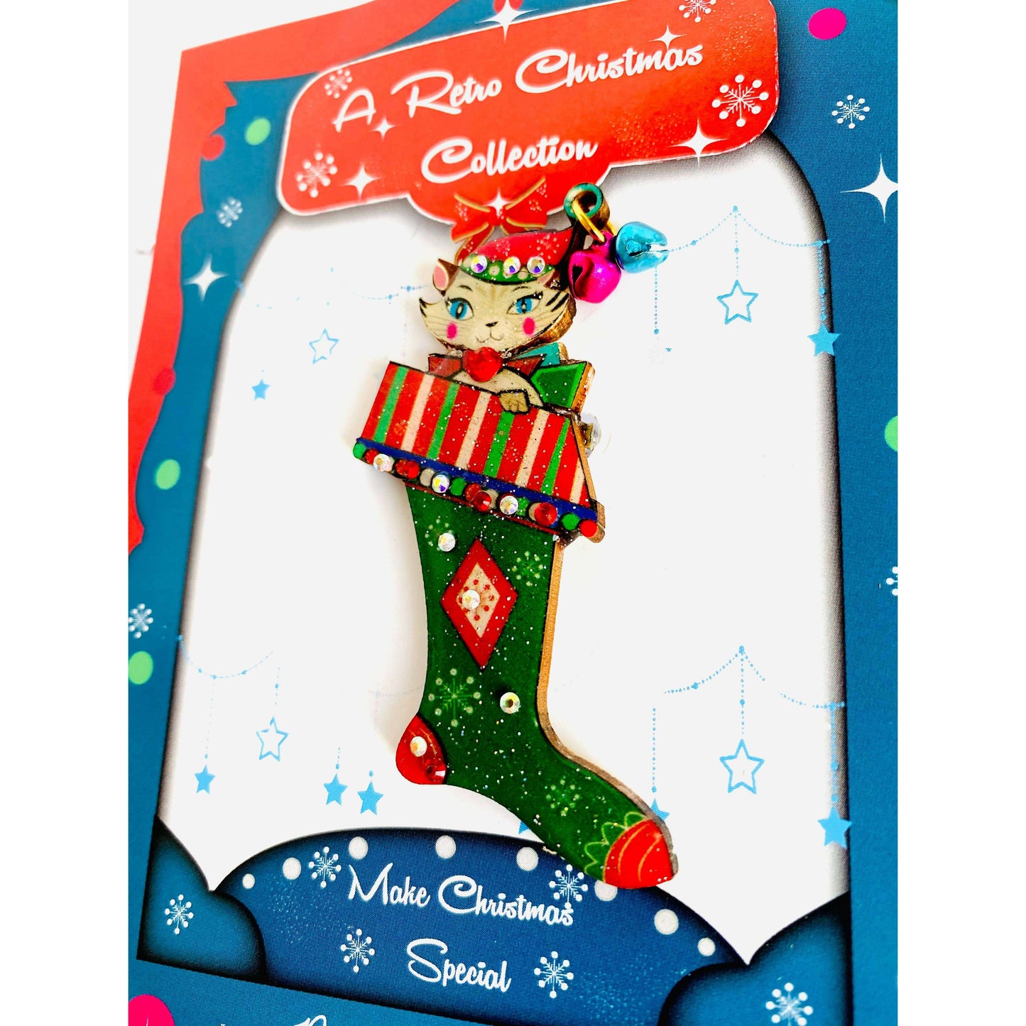 Mr Cat in a Stocking Brooch by Rosie Rose Parker