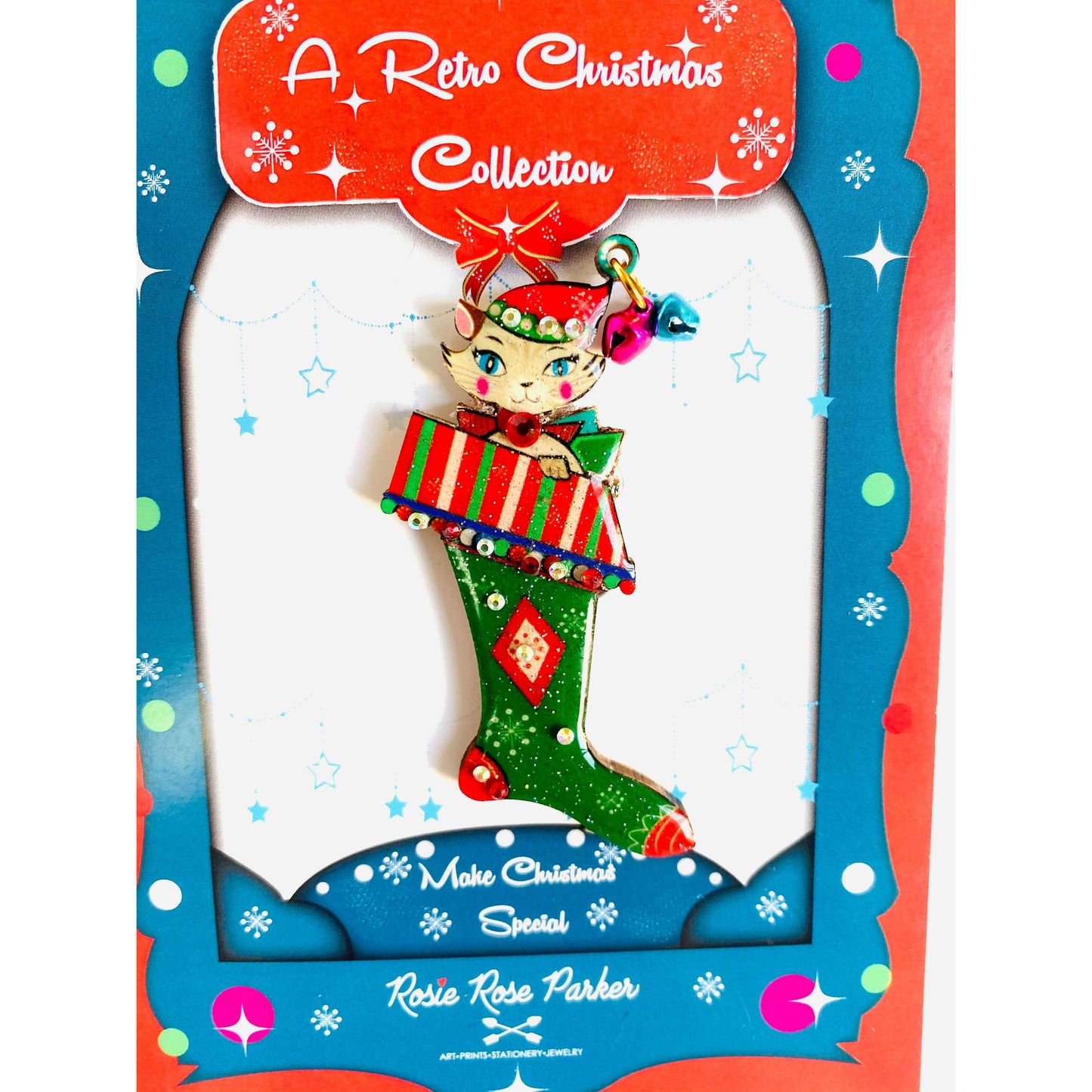 Mr Cat in a Stocking Brooch by Rosie Rose Parker