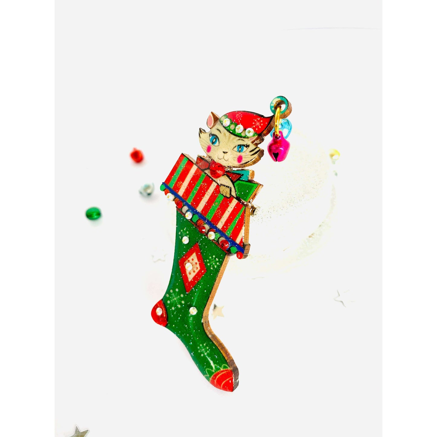 Mr Cat in a Stocking Brooch by Rosie Rose Parker