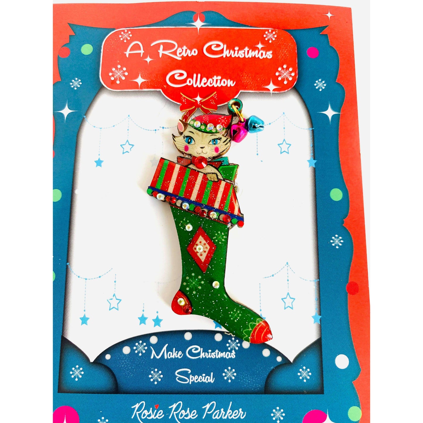 Mr Cat in a Stocking Brooch by Rosie Rose Parker