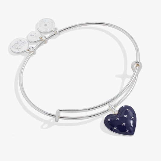 Navy Enamel Heart Charm Bangle