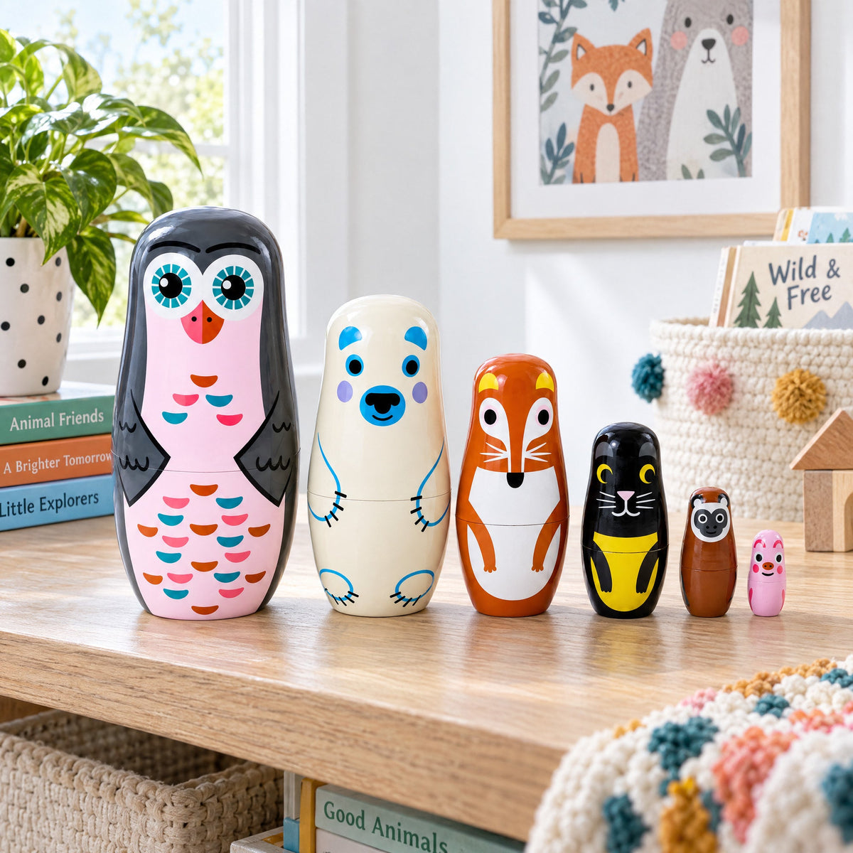 Set of 6 Animals Wooden Nesting Dolls