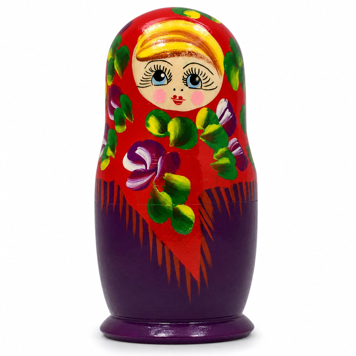 Set of 3 Wooden Floral Nesting Dolls - 3.5" Red & Purple Flower Matryoshka