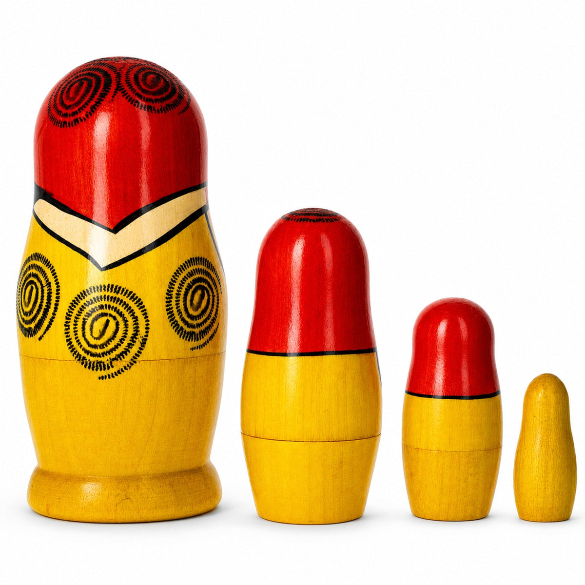 Set of 4 Wooden Rose Nesting Dolls - 4" Traditional Red Flower Matryoshka