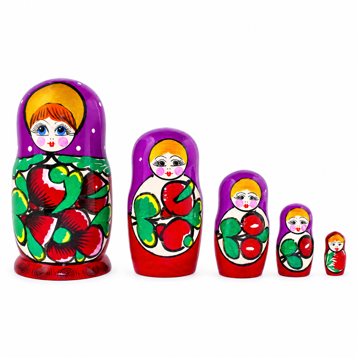 Set of 5 Traditional in Purple Scarf Nesting Dolls  6 Inches