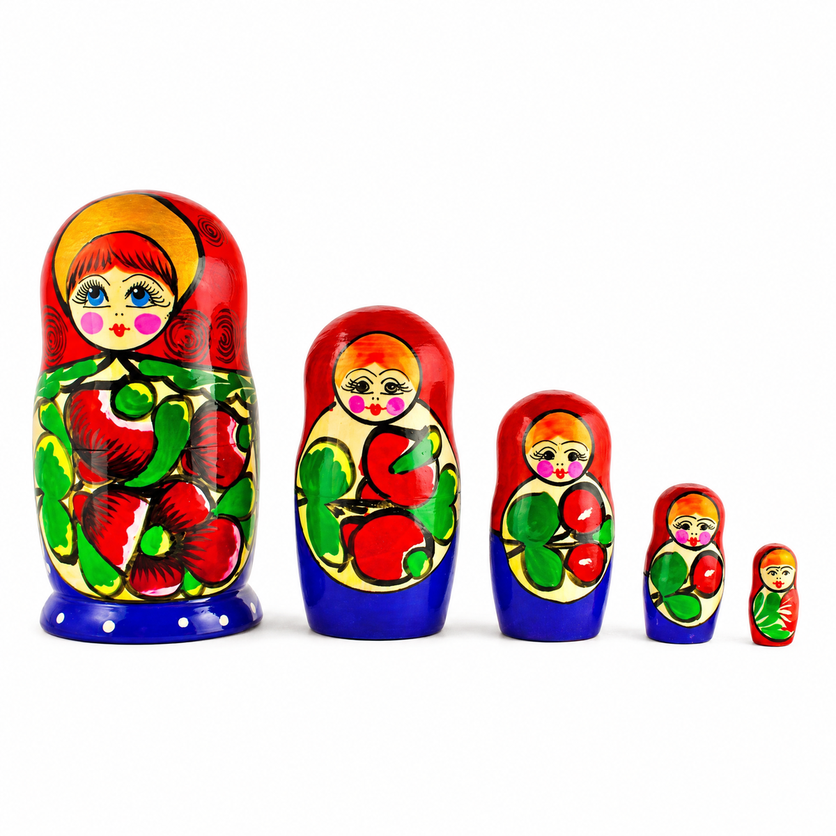 Set of 5 Traditional in Red Scarf Nesting Dolls  6 Inches