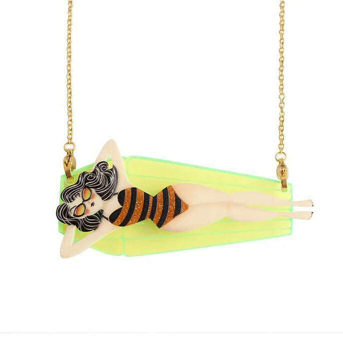 Necklace/Brooch Girl on Mat by Laliblue