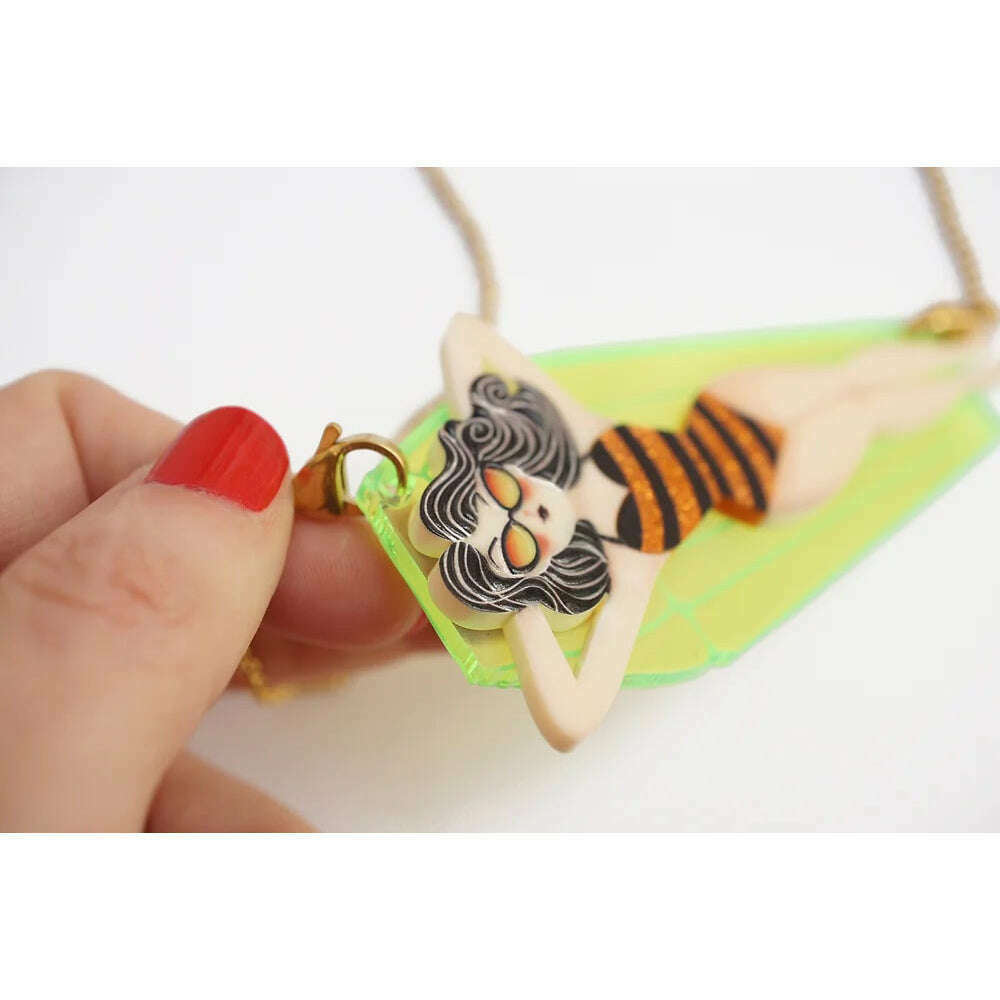 Necklace/Brooch Girl on Mat by Laliblue