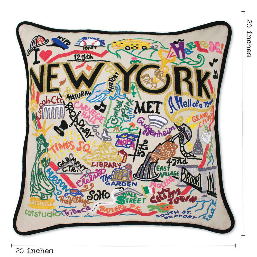 New York City Hand-Embroidered Pillow