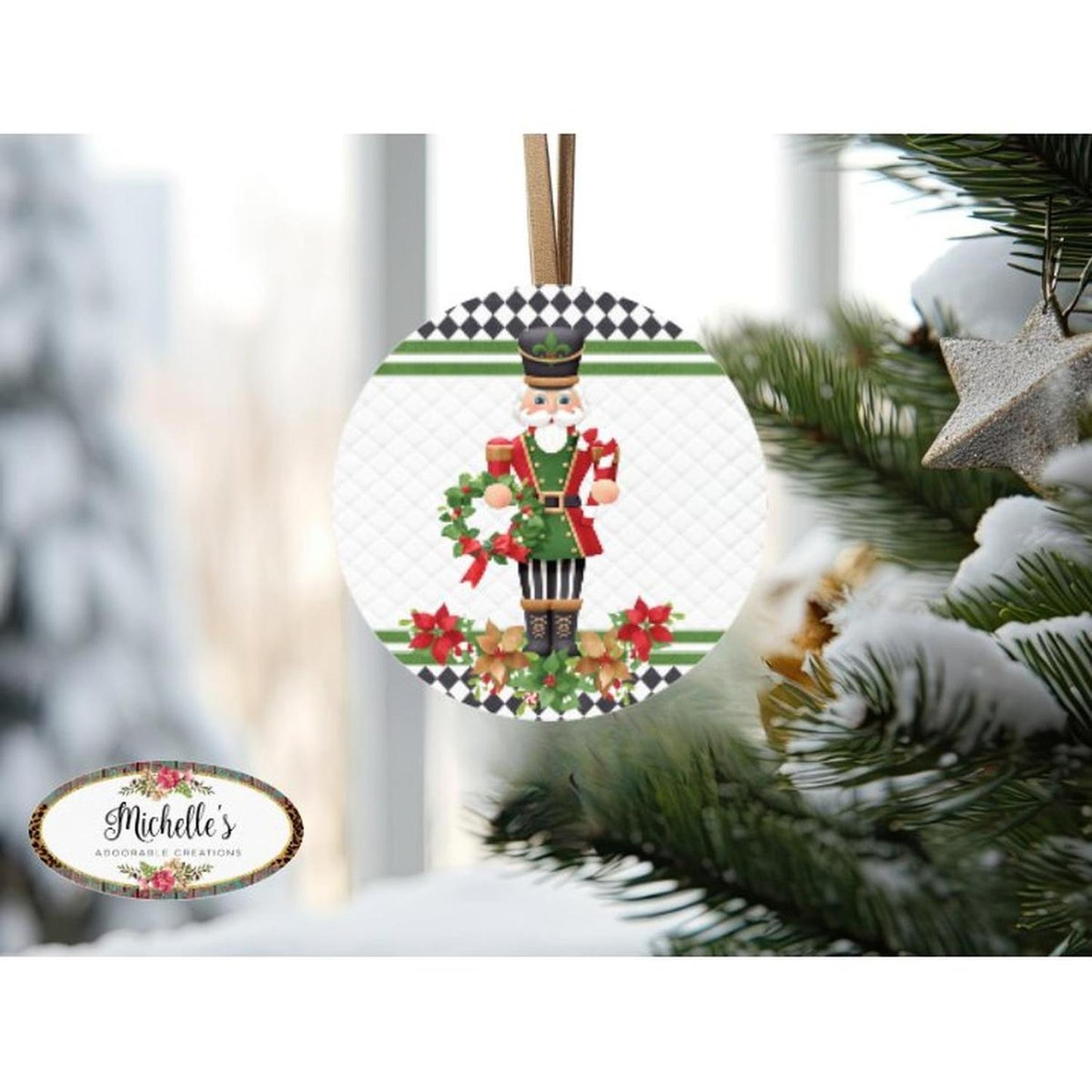 Nutcracker Harlequin Poinsettia Sign - Wreath Enhancement