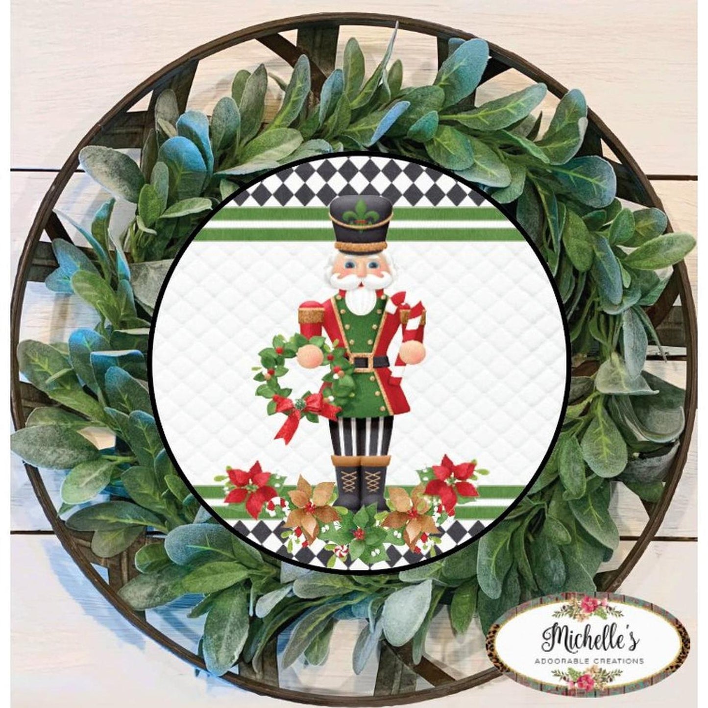 Nutcracker Harlequin Poinsettia Sign - Wreath Enhancement