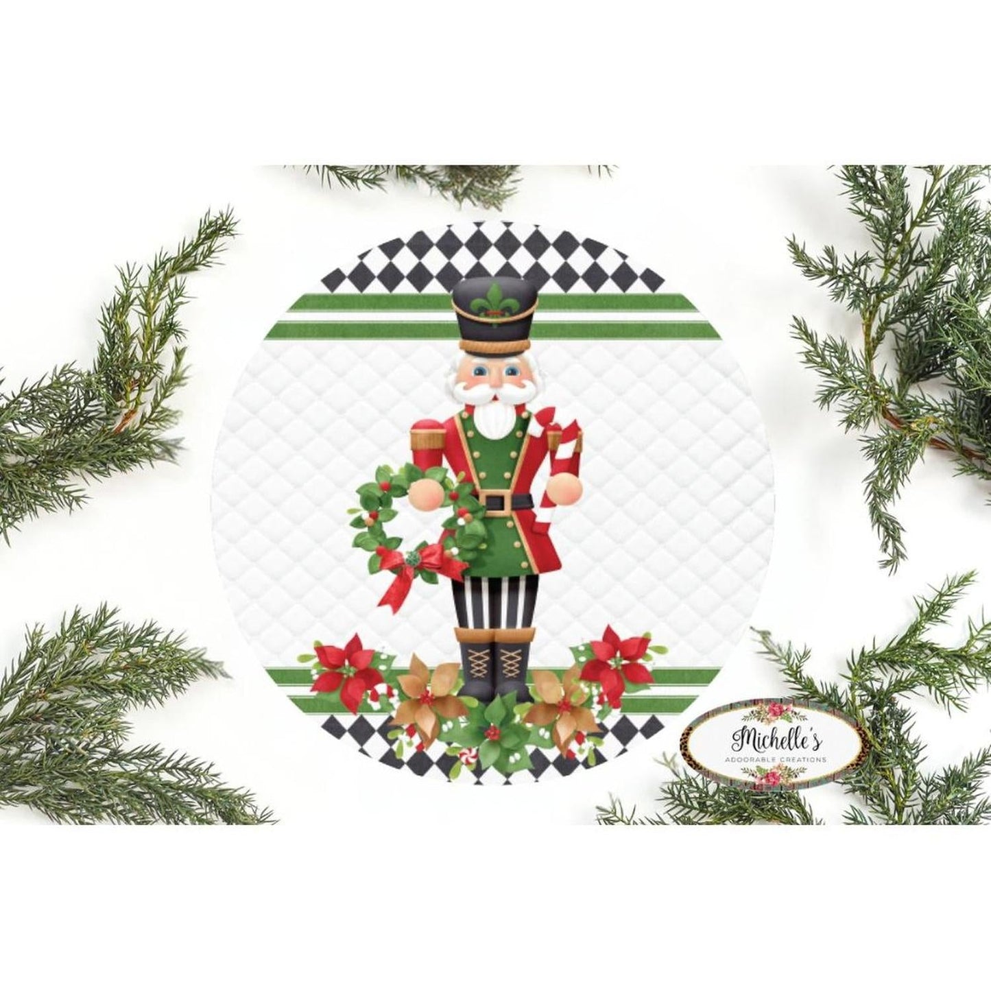 Nutcracker Harlequin Poinsettia Sign - Wreath Enhancement
