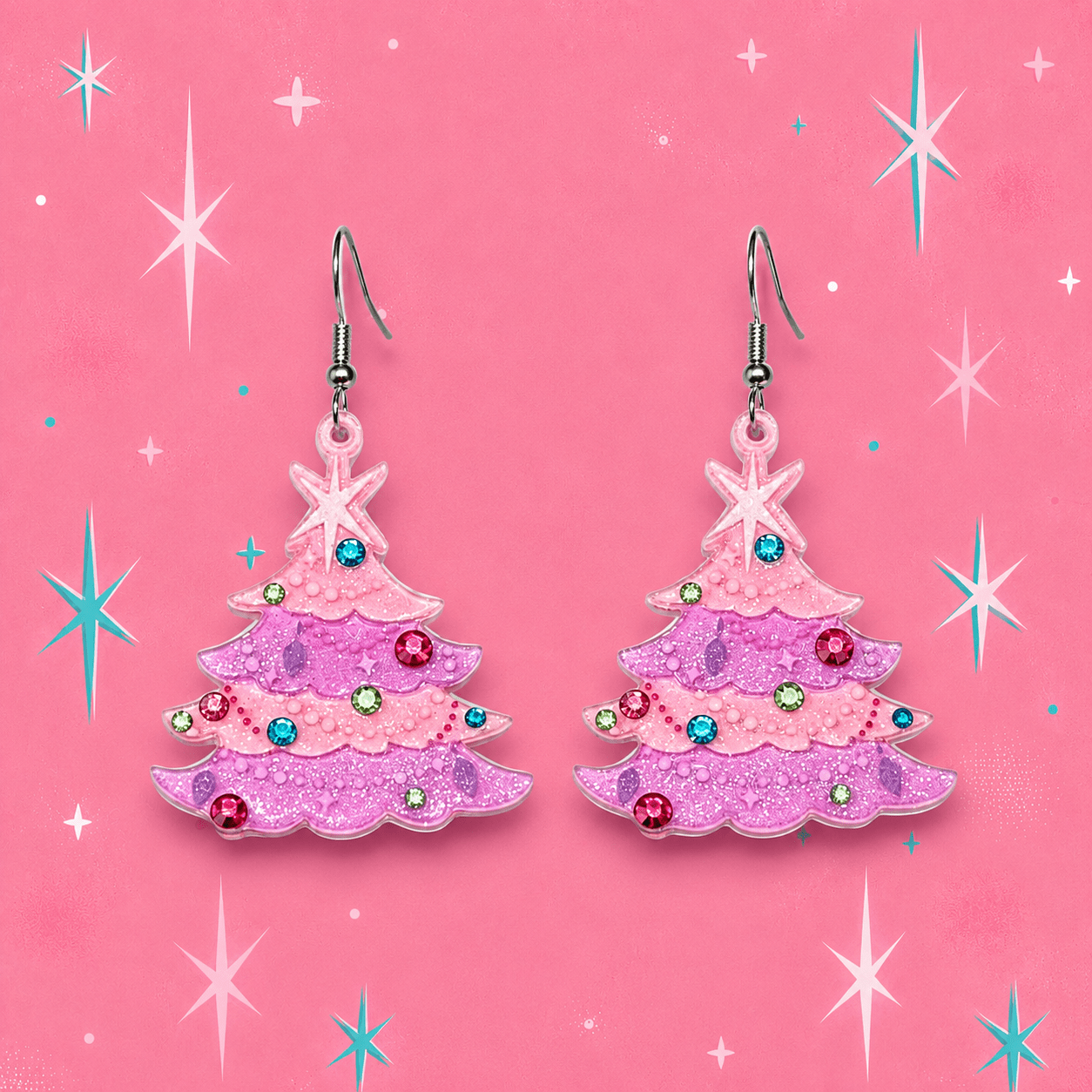 Oh Pinkmas Tree Earrings by Miss Fluff x Lipstick & Chrome