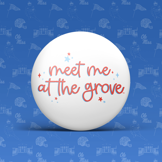a white ball with red text on it