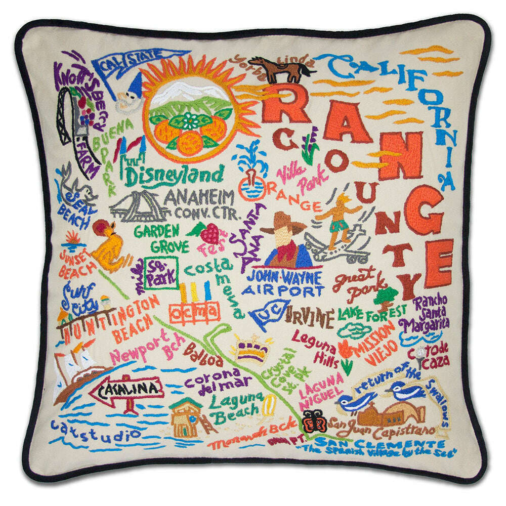 Orange County Hand-Embroidered Pillow