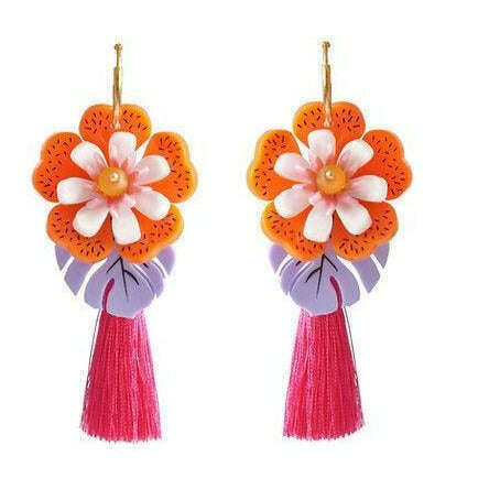 Orange Tropical Flower Earrings by Laliblue