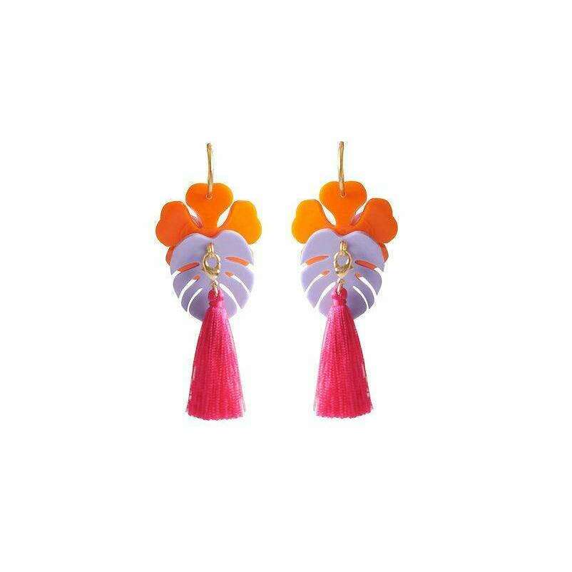 Orange Tropical Flower Earrings by Laliblue