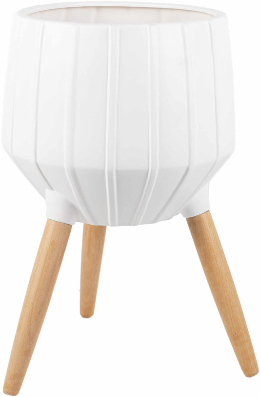 Dunguan White Ribbed Wood Outdoor Planter - Clearance