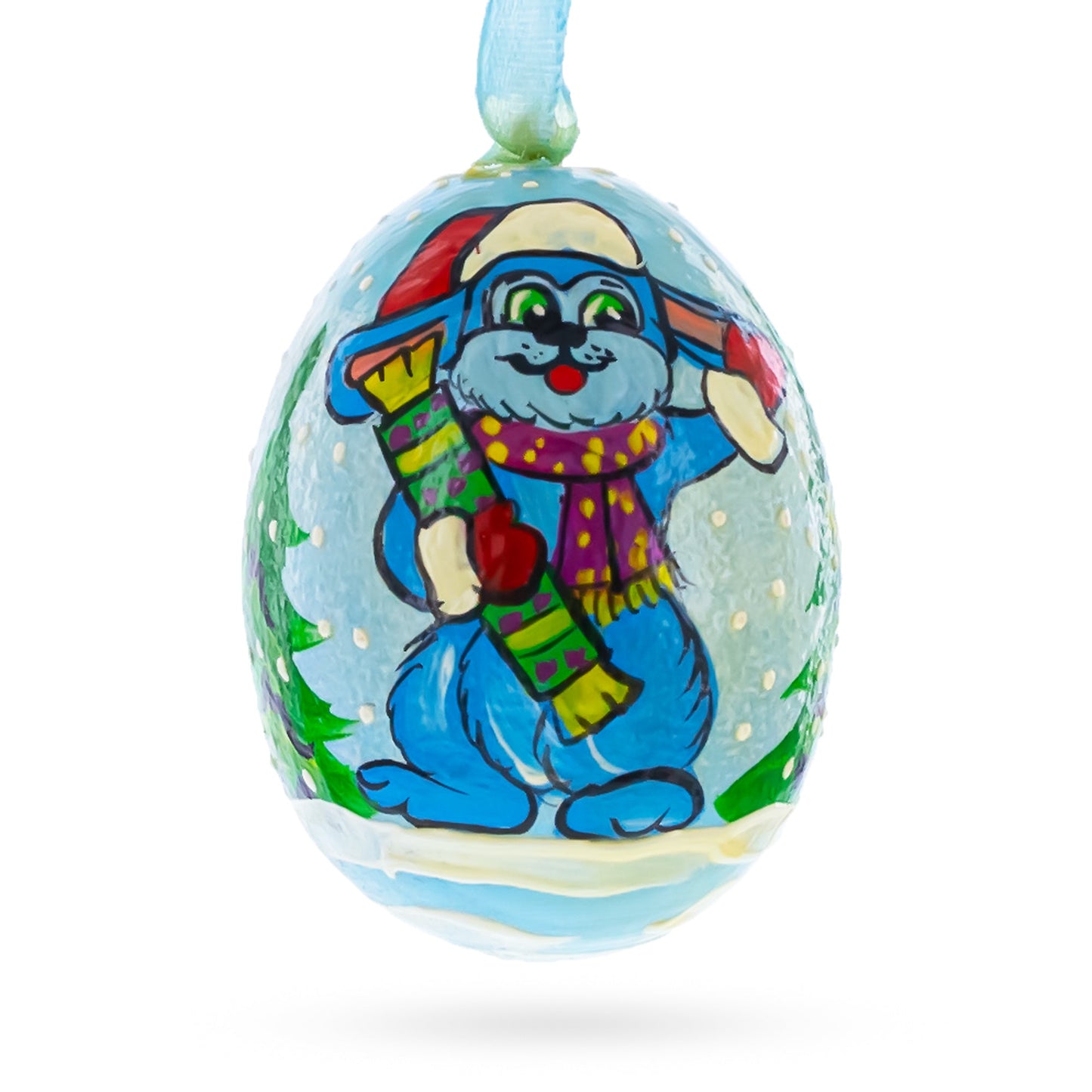 Bunny with Present Wooden Christmas Ornament