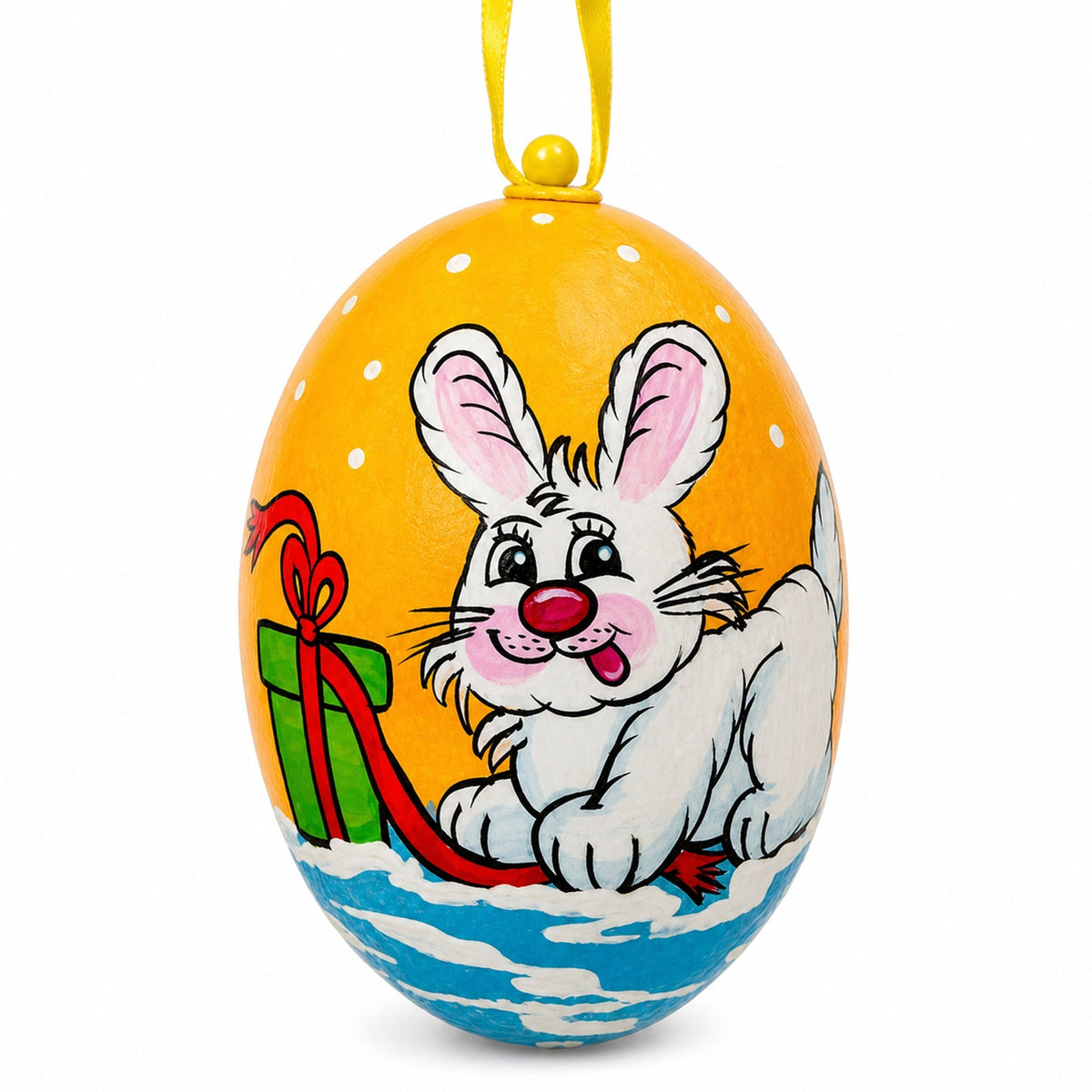 a painted egg with a rabbit on it