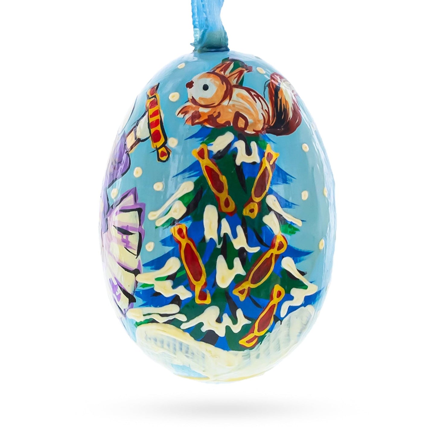 Girl Giving Candy to Squirrel Wooden Christmas Ornament