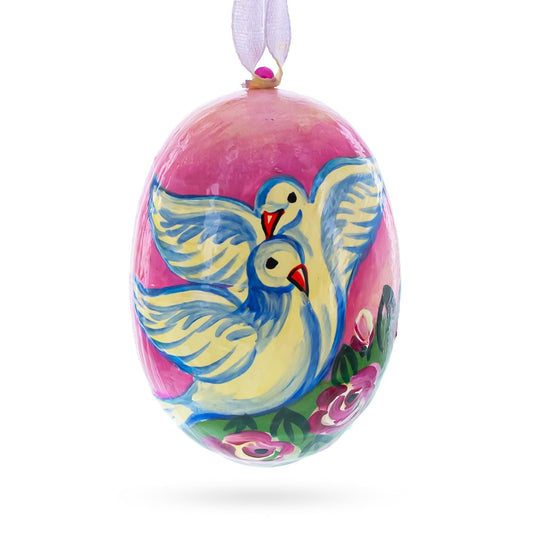 Two White Dove Birds in Love Wooden Christmas Ornament 3 Inches