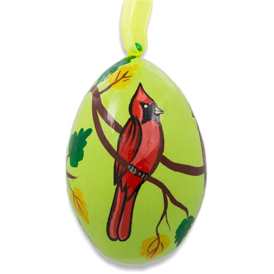 Two Cardinal Birds on Branch Wooden Christmas Ornament 3 Inches