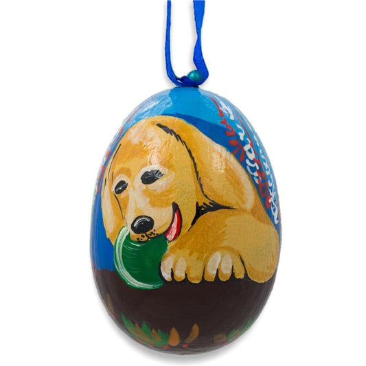 Yellow Labrador with Ball Wooden Christmas Ornament 3 Inches