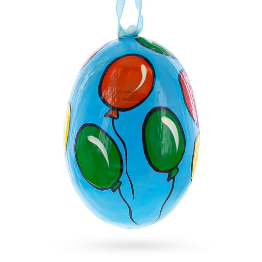 Cat with Balloon and Flowers Wooden Christmas Ornament 3 Inches