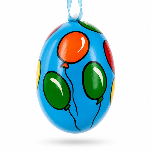 Cat with Balloon and Flowers Wooden Christmas Ornament 3 Inches