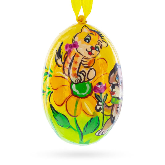 Dog and Cat with Flower Wooden Christmas Ornament 3 Inches