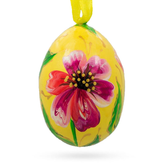 Pink and Purple Flower Wooden Egg Easter Ornament 3 Inches