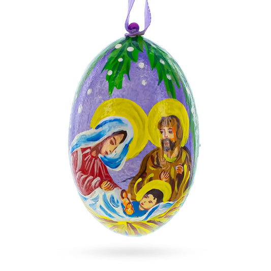 Mary and Joseph Overlooking Jesus Wooden Christmas Ornament 3 Inches
