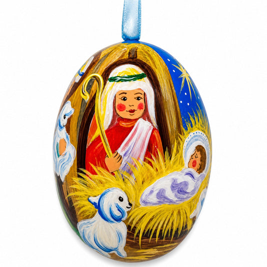 Wiseman, Lamb and Jesus Nativity Scene Wooden Christmas Ornament 3 Inches