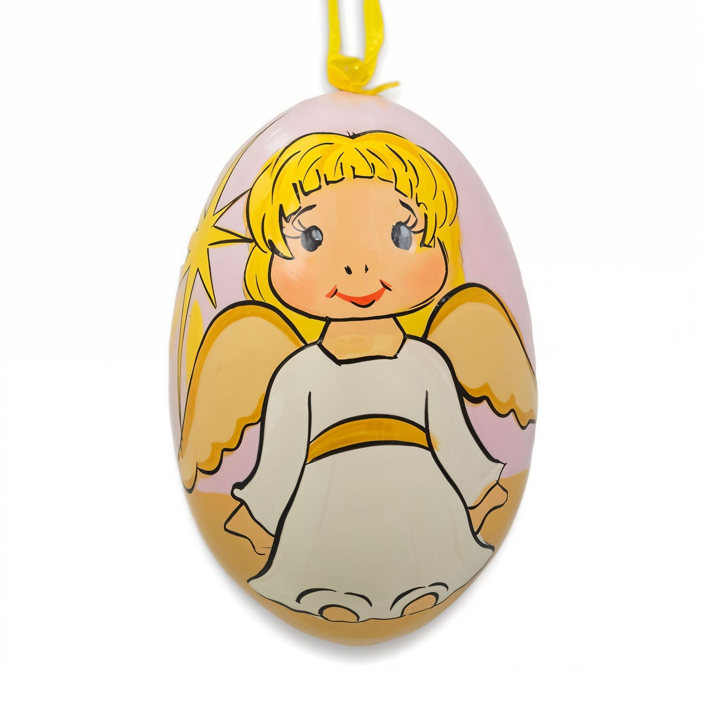 Angel with Golden Wings Wooden Christmas Ornament 3 Inches