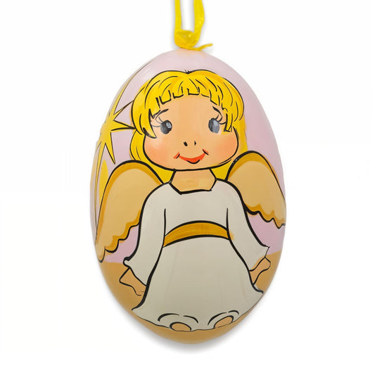 Angel with Golden Wings Wooden Christmas Ornament 3 Inches