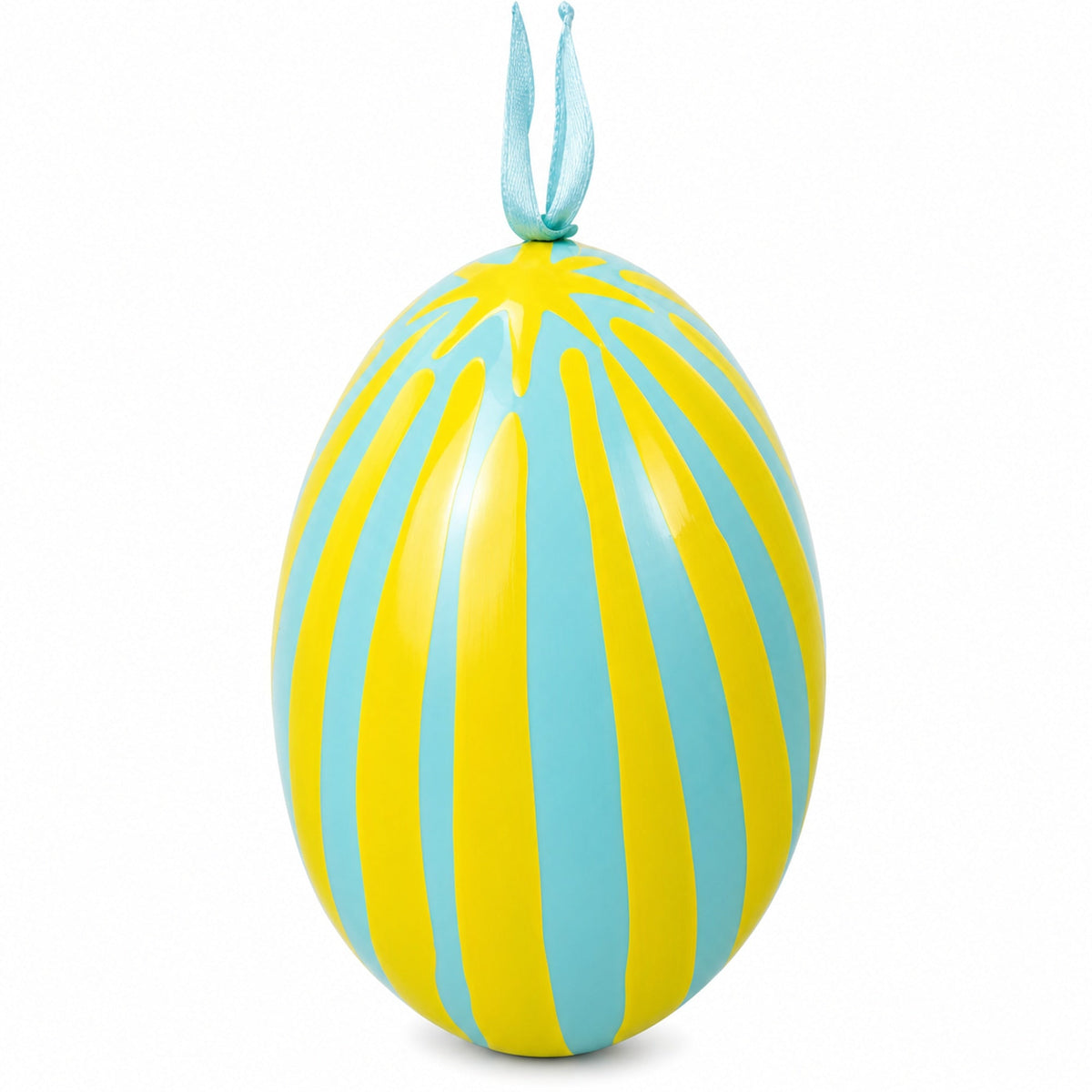 a yellow and blue striped balloon