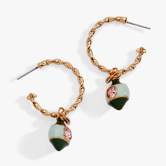 a pair of earrings with a green and blue stone