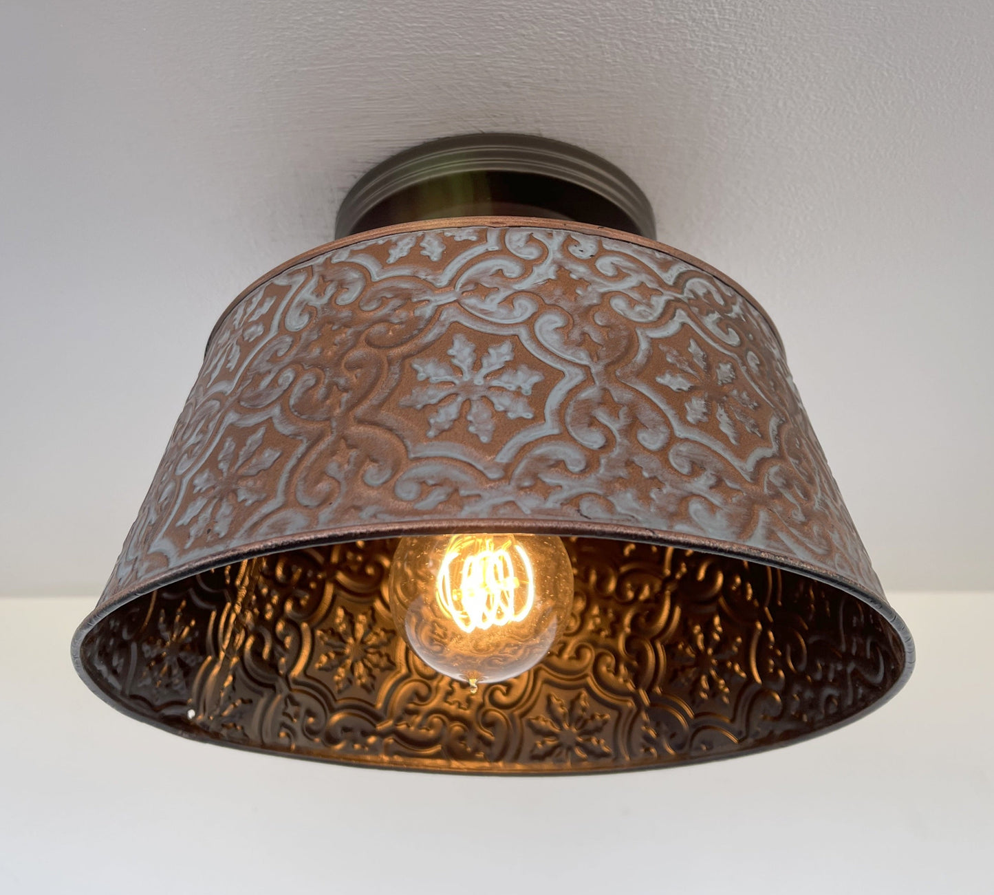 Ornate Copper Flush Mount Ceiling Light | 12" | Rustic Farmhouse
