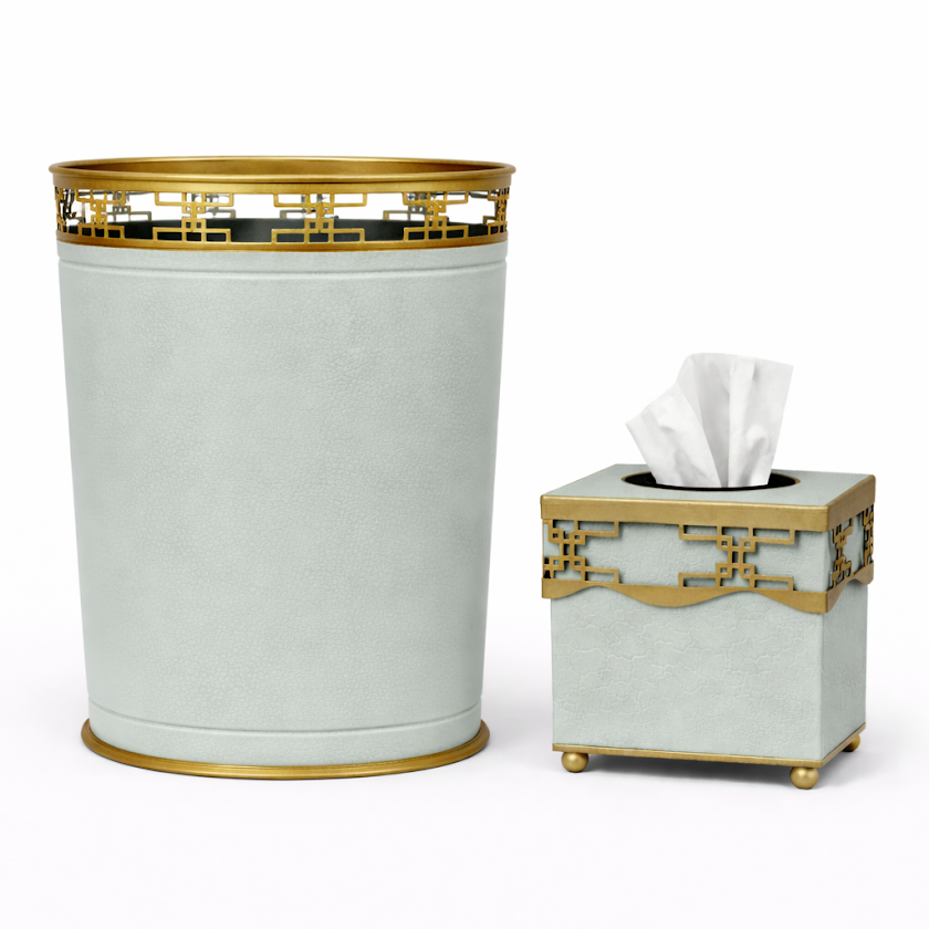 Soft Green Fretwork Wastepaper Basket & Tissue (2 Options)