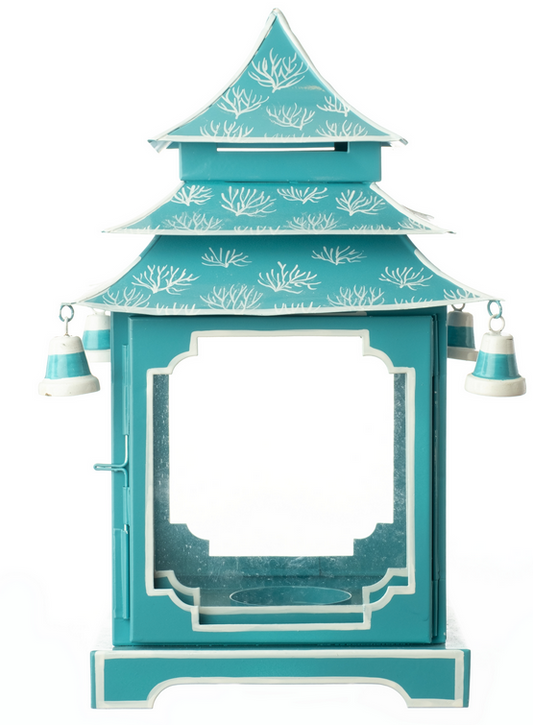 a blue and white lantern
