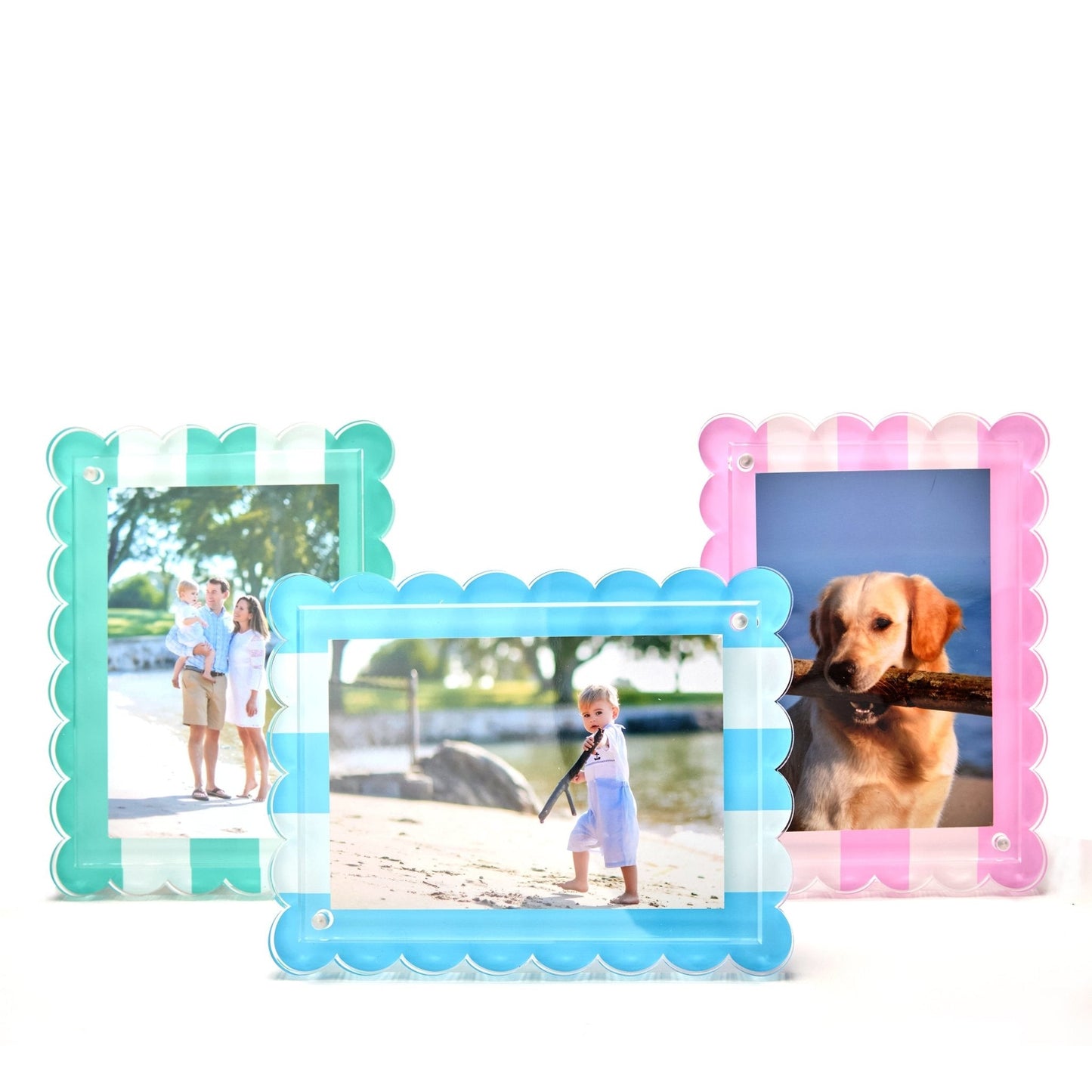 Pastel Pink & White Stripe Acrylic Scallop Frame