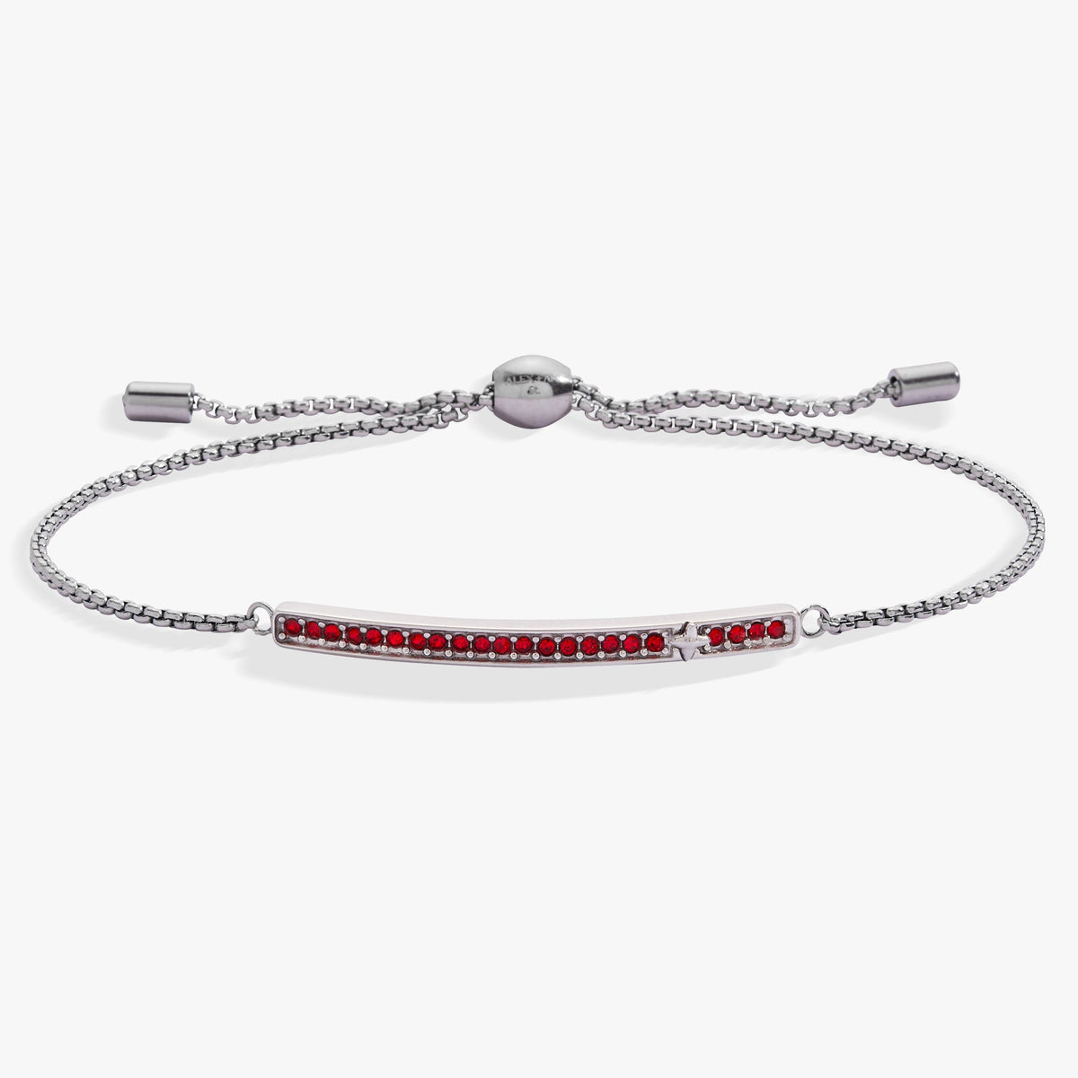 a silver bracelet with red stones