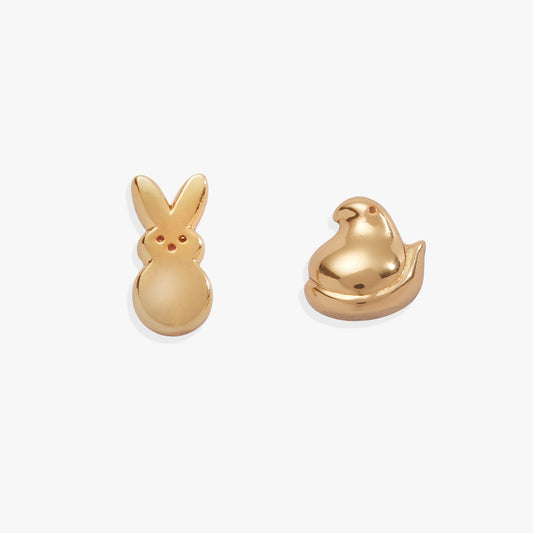 a gold bunny and bird earrings